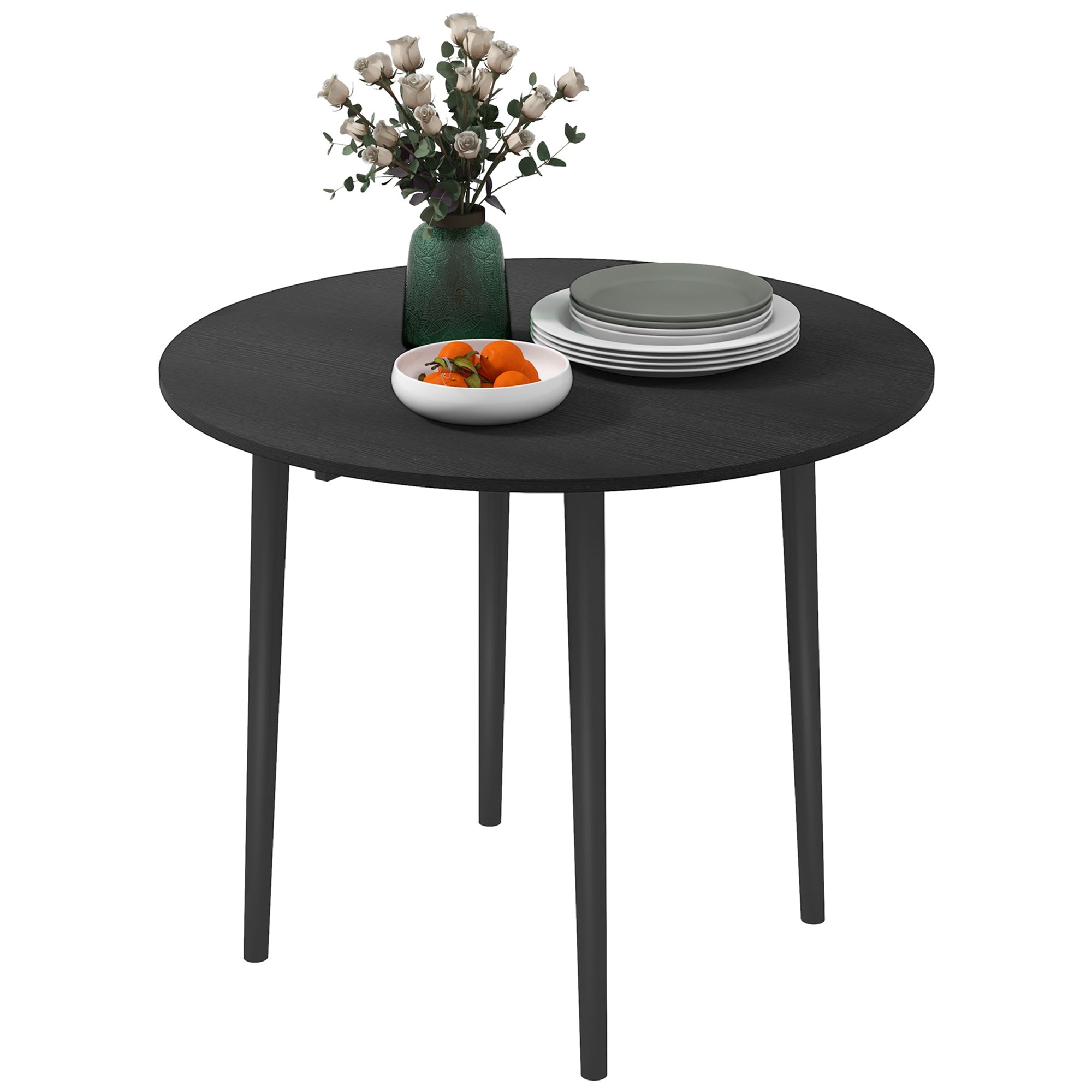 Folding Dining Table, Round Drop Leaf Kitchen Table for Small Spaces with Wood Legs, Distressed Black Bar Tables & Dining Tables at Gallery Canada