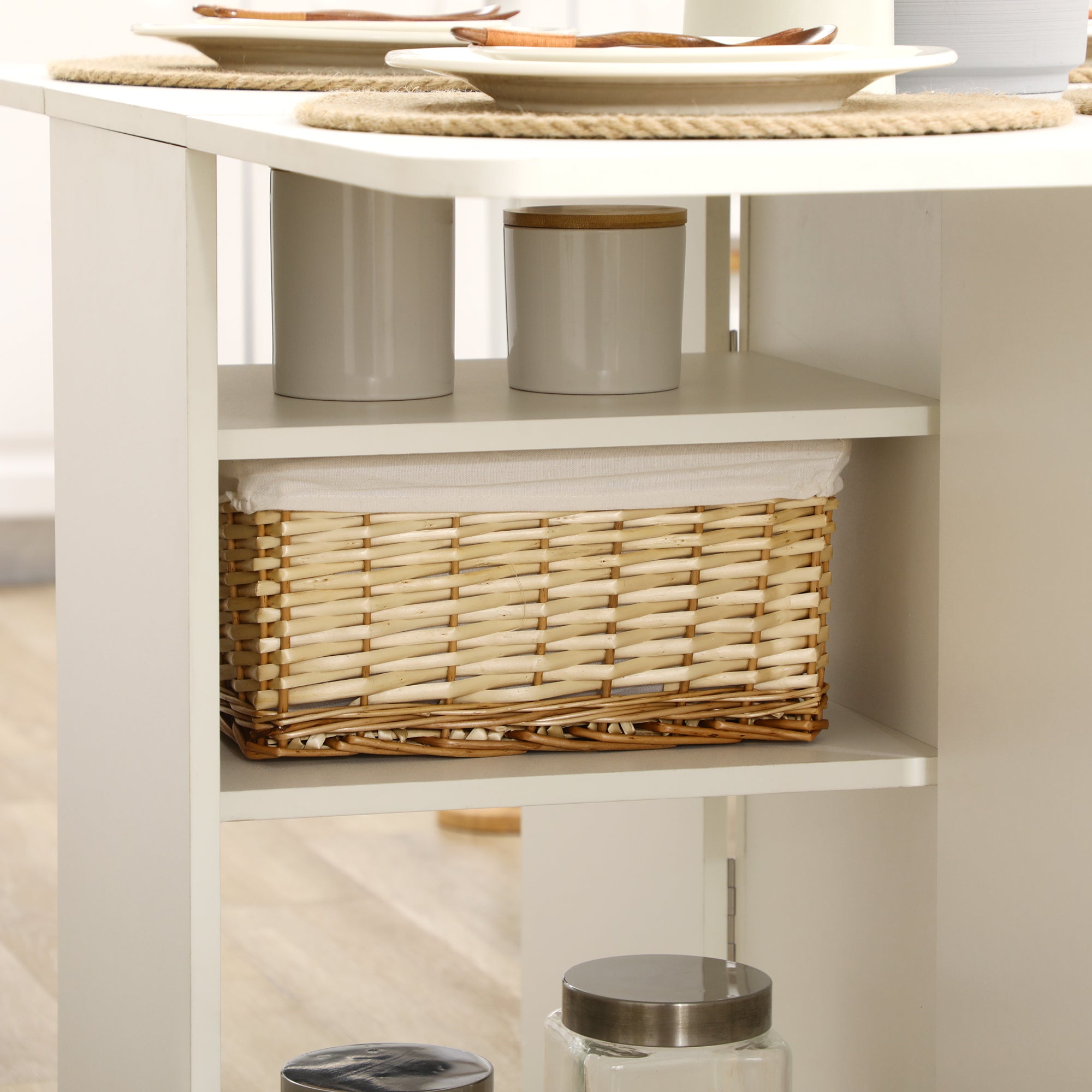 Extendable Dining Table, Drop Leaf Table with 2 Drawers, Cabinet and 6 Wheels for Small Spaces, Kitchen, White Bar Tables & Dining Tables at Gallery Canada