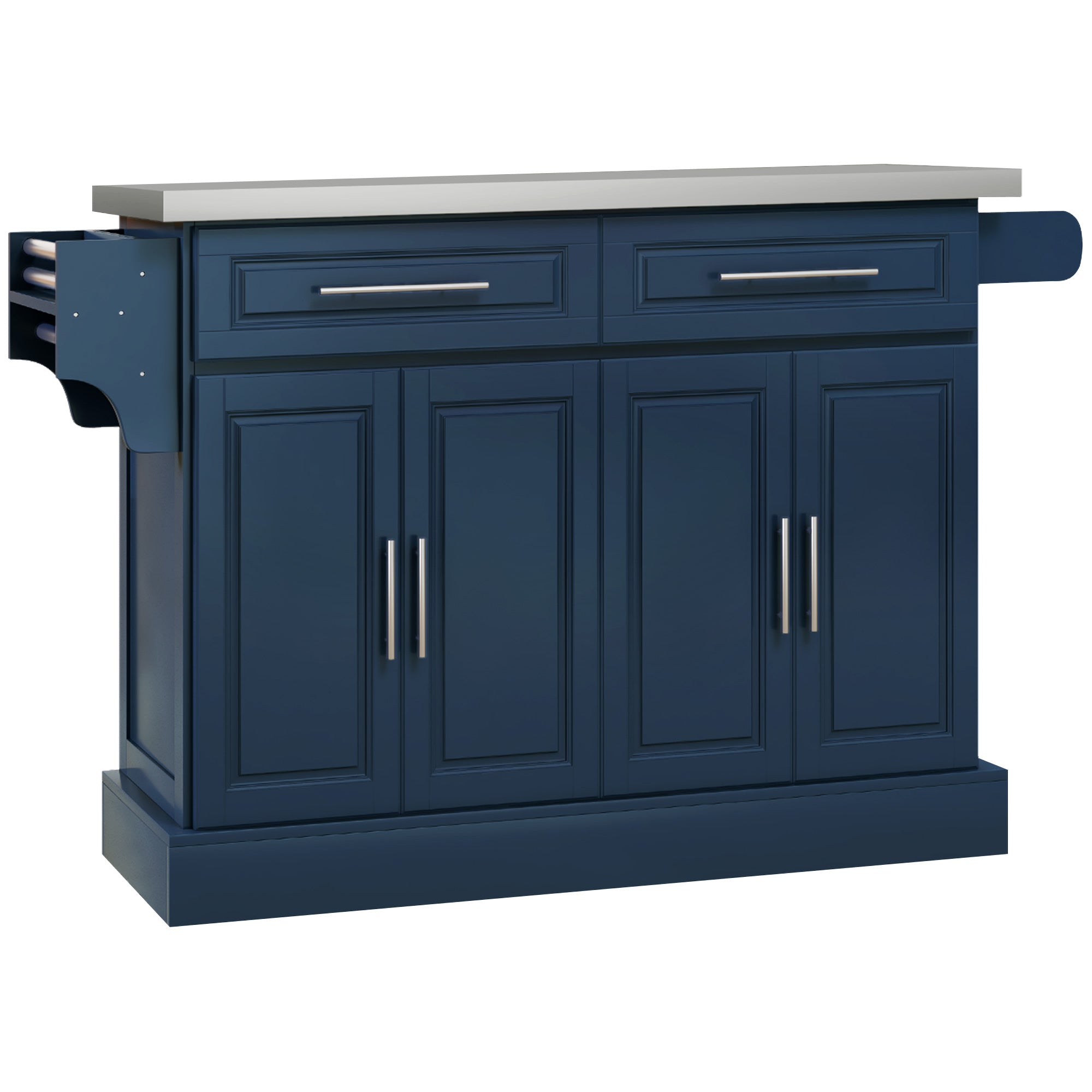Rolling Kitchen Island with Storage and Stainless Steel Top, Kitchen Trolley with Drawers, Cabinets, Towel Rack, Blue Kitchen Islands & Kitchen Carts at Gallery Canada