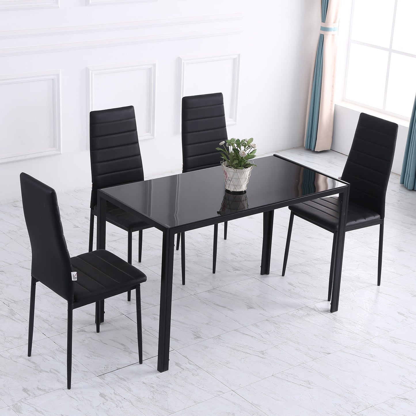 Rectangular Dining Table for 4 People, Modern Kitchen Table with Tabletop Tempered Glass and Metal Legs for Dining Room, Living Room, Black Bar Tables & Dining Tables   at Gallery Canada