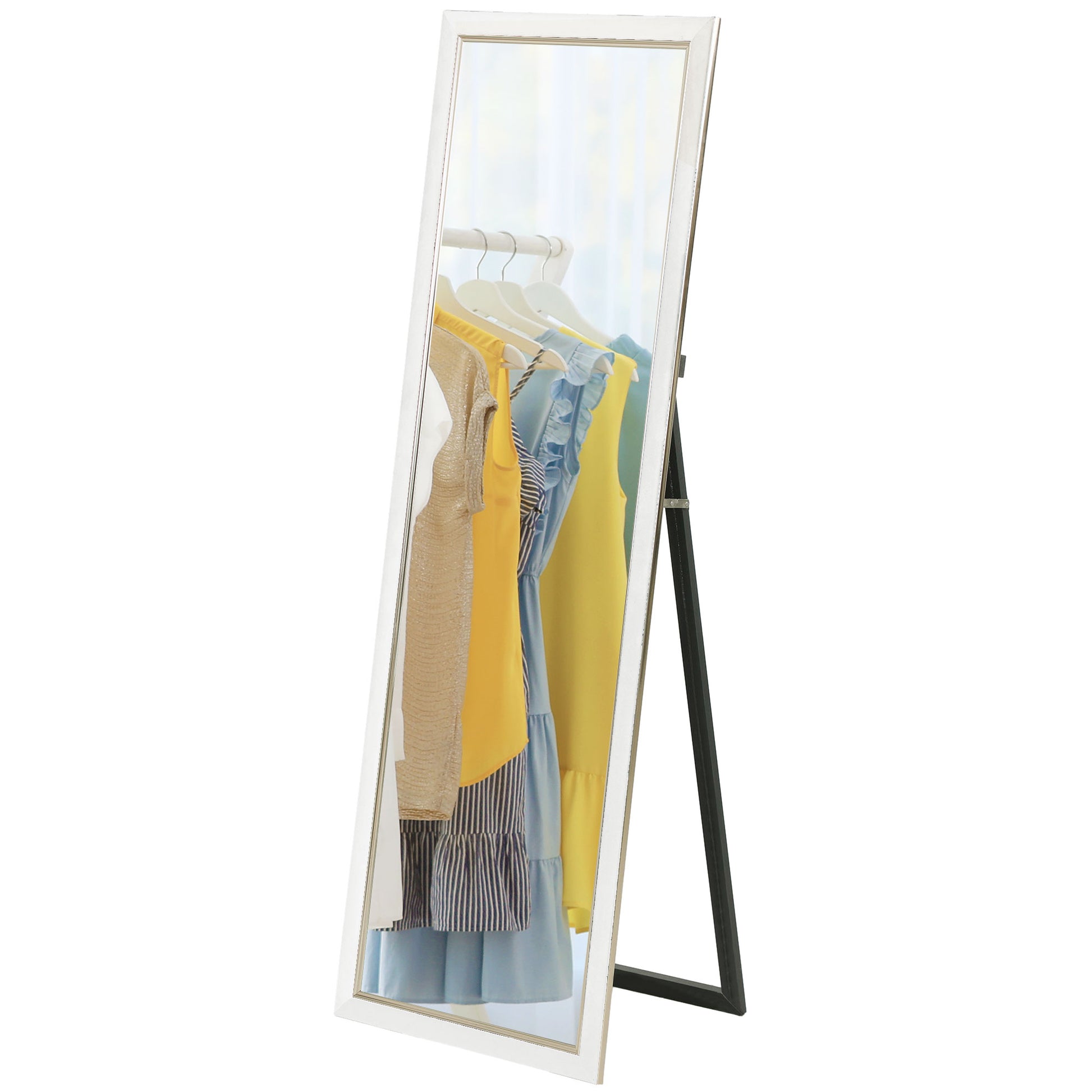 Floor Standing Mirror, Full Body Mirror, Free Standing, Leaning or Wall Mirror with Frame for Bedroom, White Full Length Mirrors   at Gallery Canada