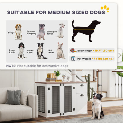 44" Dog Crate Furniture with Double Doors, Storage Drawer, for Medium Dogs, White Houses, Kennels & Pens   at Gallery Canada