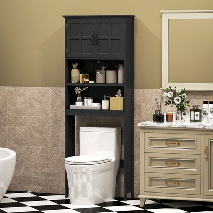 Modern Over The Toilet Storage, Bathroom Cabinets Over Toilet with Open Shelves and Double Door Cabinet, Black Bathroom Cabinets   at Gallery Canada