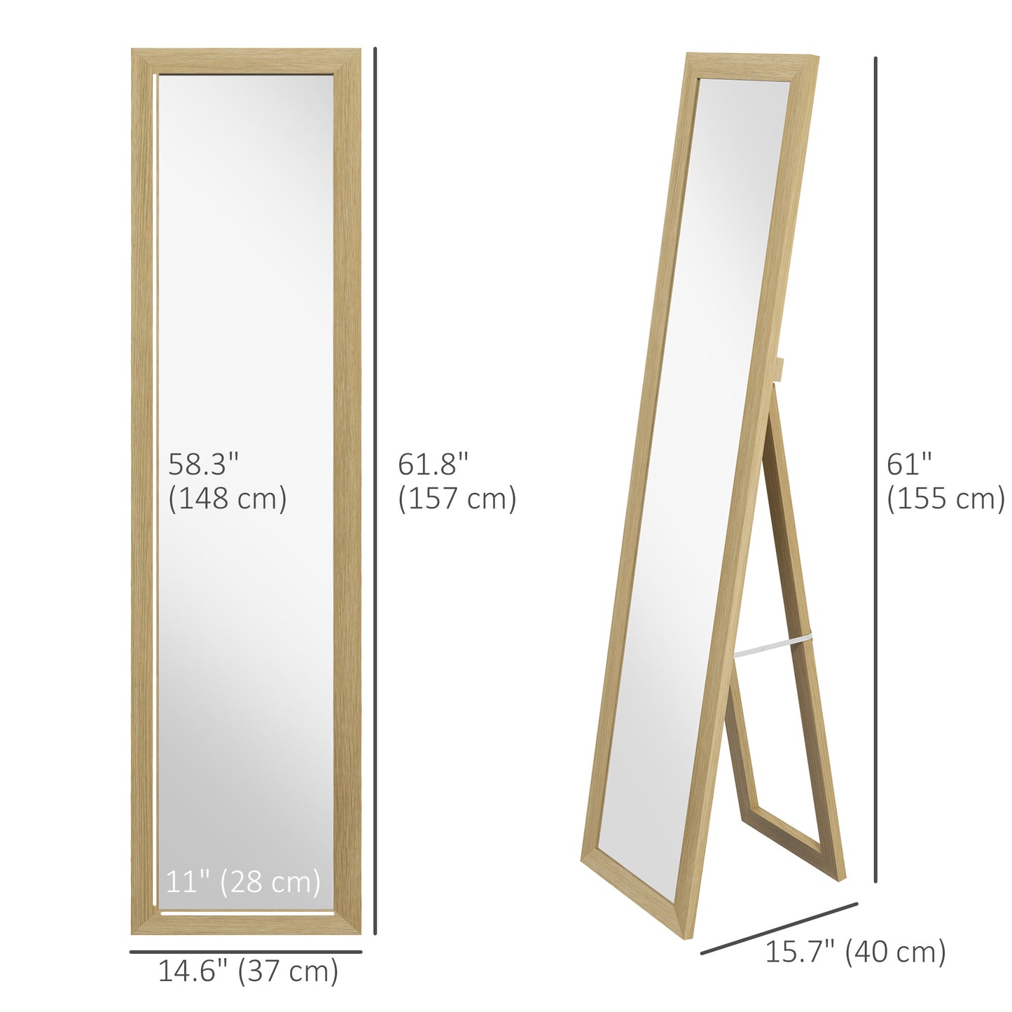 15" x 62" Full Length Mirror for Bedroom, Free Standing Dressing Mirror, Wall Mirror for Living Room, Oak Full Length Mirrors   at Gallery Canada