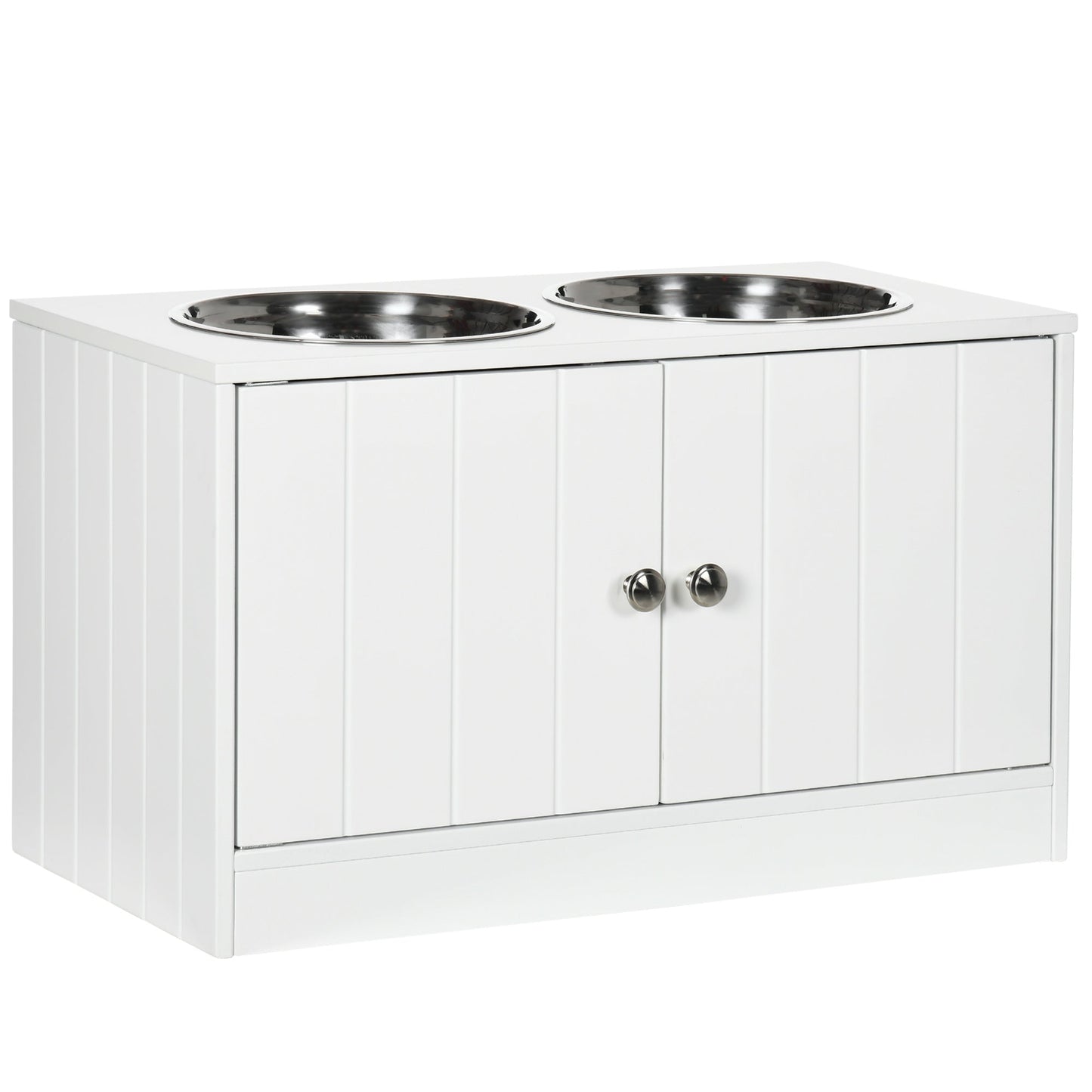 Elevated Dog Bowls for Large Dogs Pet Feeding Station with Stand, Storage, 2 Stainless Steel Food and Water Bowls, White, 23.6" x 11.8" x 14" Dog Bowls White  at Gallery Canada