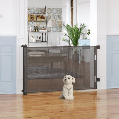 Tall Retractable Pet Gate, 33.5" x 59.1", Foldable Mesh, Single Hand Use, Grey Houses, Kennels & Pens   at Gallery Canada