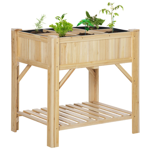 6 Pocket Raised Garden Bed, Elevated Wood Planter Box with Storage Shelf and Non-Woven Fabric, for Vegetable, Flower, Herb in Patio, Backyard, Balcony