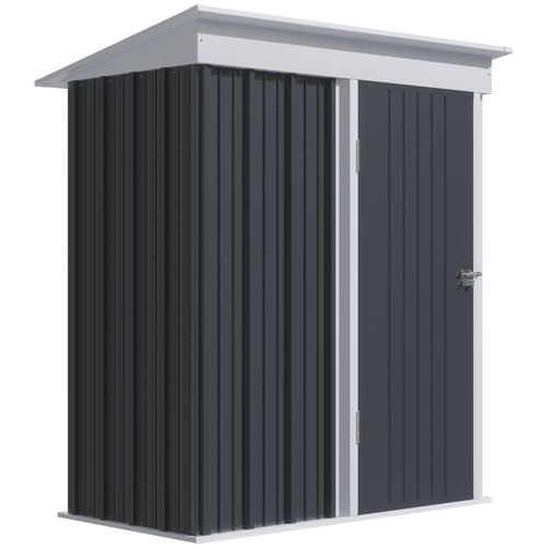 Outdoor Storage Shed, Steel Lean-to Shed with Adjustable Shelf, Lock, Gloves, 5'x3'x6', Dark Grey