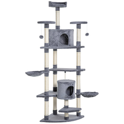 79" Cat Tree Multi-Level with Two Condos, Kitty Tower with Scratching Posts, Two Hammocks, Perches, Interactive Toys, Dark Gray Floor to Ceiling Cat Trees   at Gallery Canada