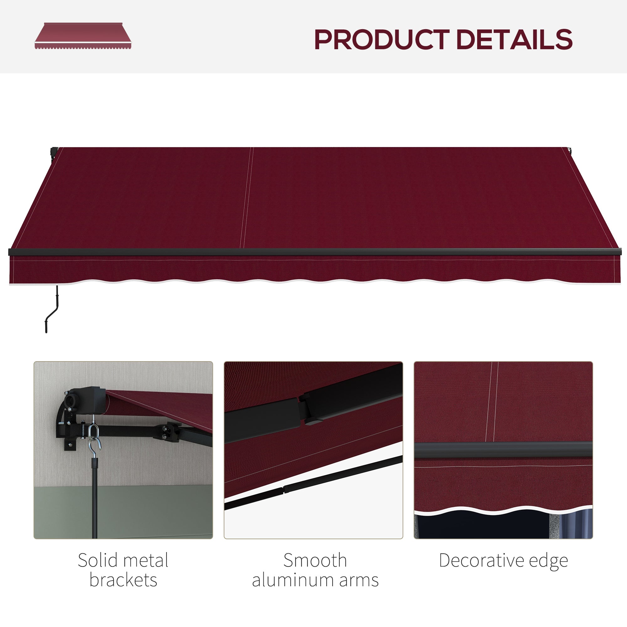 13' x 10' Retractable Awning, 280gsm UV Resistant Sunshade Shelter, for Deck, Balcony, Yard, Wine Red Window Awnings at Gallery Canada
