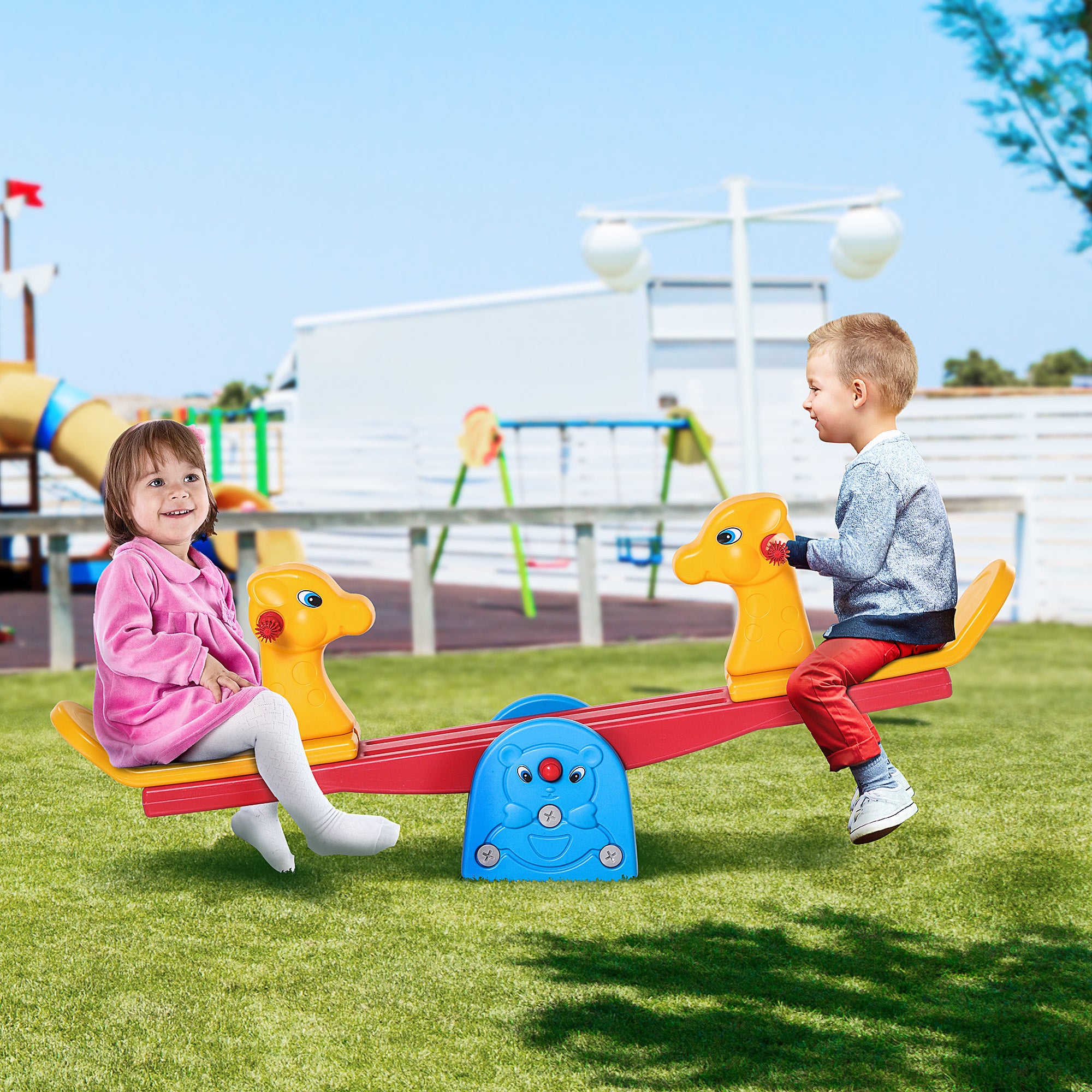 Kids Seesaw Safe Teeter Totter 2 Seats with Easy-Grip Handles Indoor Outdoor Living Room Playroom Backyard Equipment, for 12-48 Months, Multicolor Gym Sets & Swings at Gallery Canada