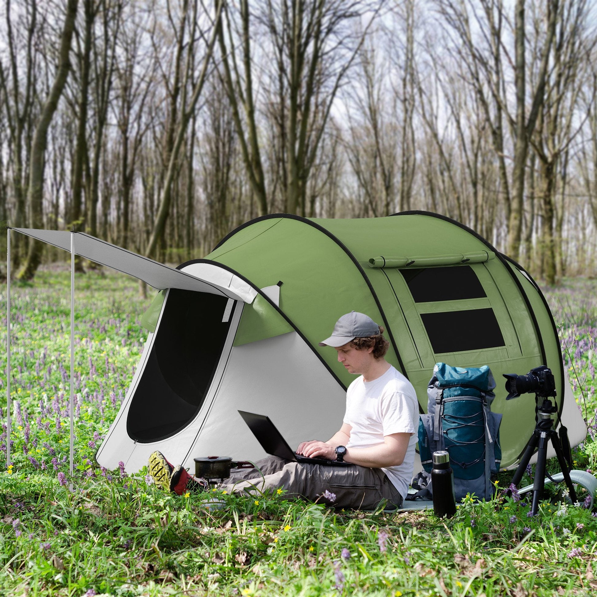 Pop Up Tent with Porch and Carry Bag, 3000mm Waterproof, for 2-3 People Camping Hiking, Green Camping Tents   at Gallery Canada