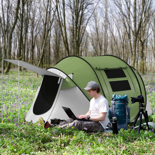 Pop Up Tent with Porch and Carry Bag, 3000mm Waterproof, for 2-3 People Camping Hiking, Green