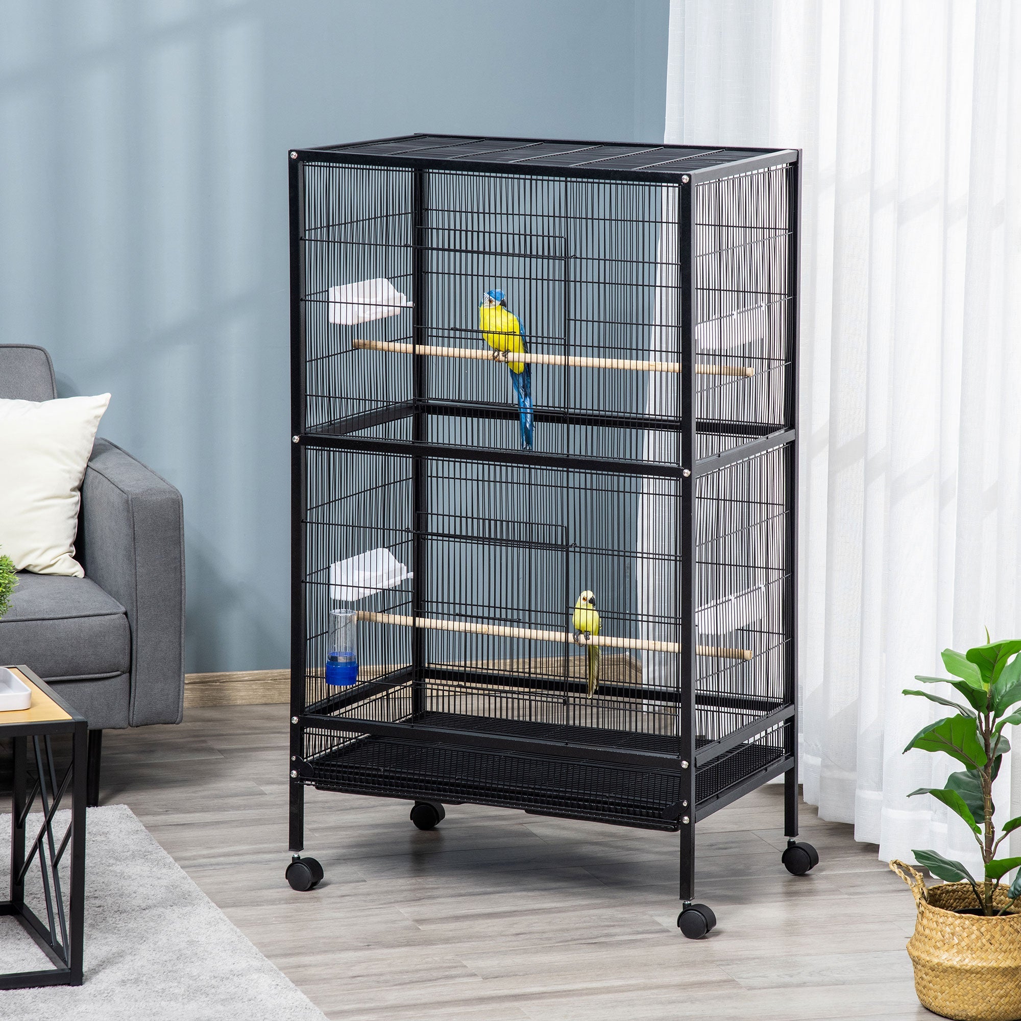 Bird Cage Conure Parrot Budgie Cage with Bird Perch &; Wheels, Black Bird Cages   at Gallery Canada