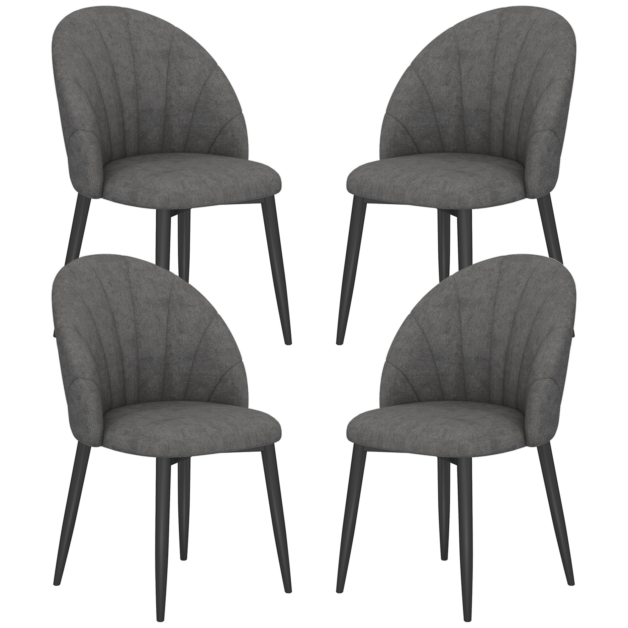 Modern Dining Chairs Set of 4, Upholstered Dining Room Chairs with Metal Legs, Shell Backrest, Padded Seat, Dark Grey Dining Chairs Charcoal Grey, Black at Gallery Canada