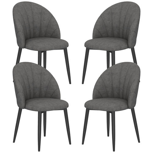 Modern Dining Chairs Set of 4, Upholstered Dining Room Chairs with Metal Legs, Shell Backrest, Padded Seat, Dark Grey