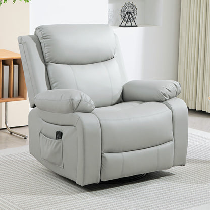 PU Leather Reclining Chair with Vibration Massage Rocker, Swivel Base, Rocking Function, Remote Control, Light Grey Sofas & Reclining Chairs Light Grey at Gallery Canada