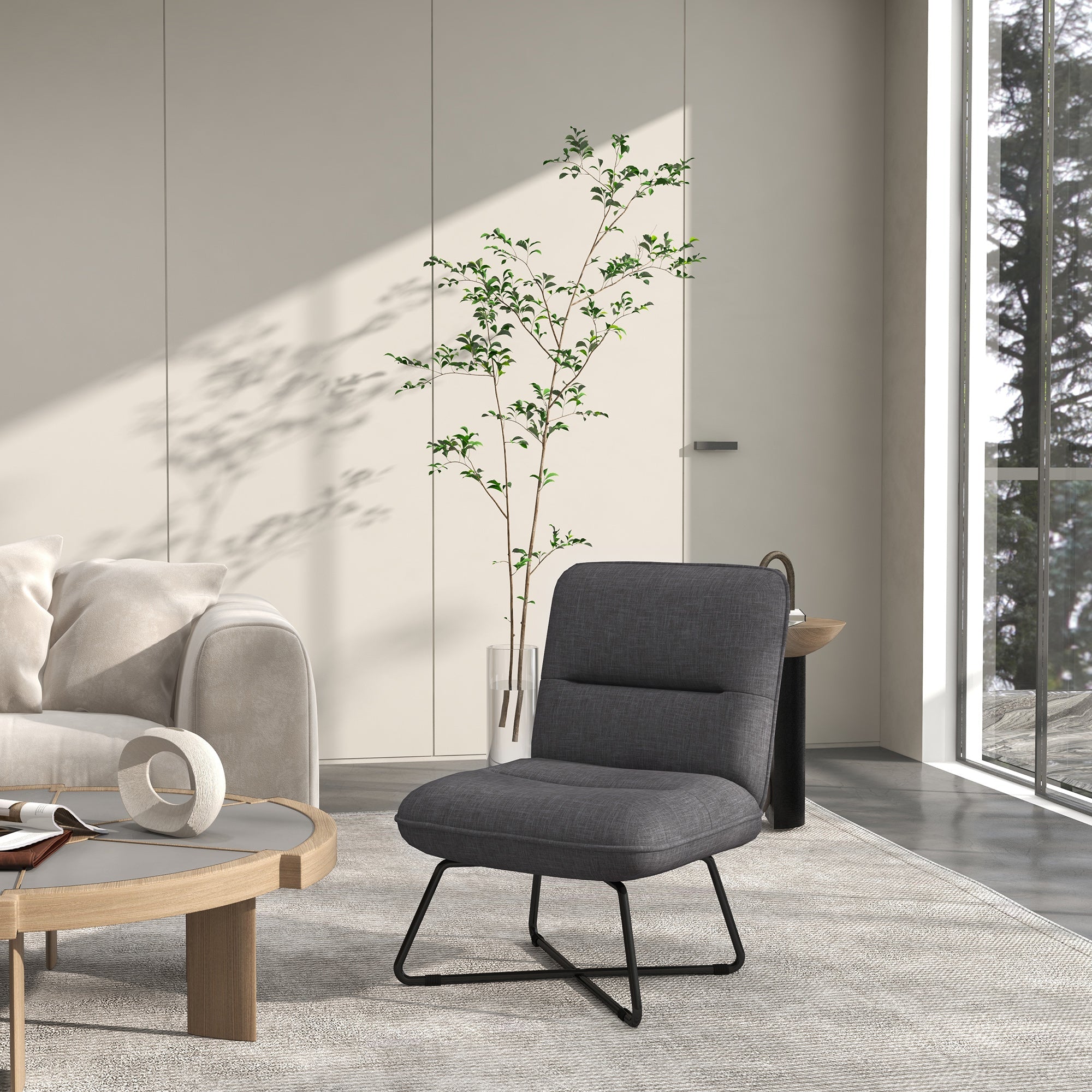 Armless Accent Chair, Upholstered Side Chair for Living Room with Crossed Steel Legs, Dark Grey Accent Chairs   at Gallery Canada