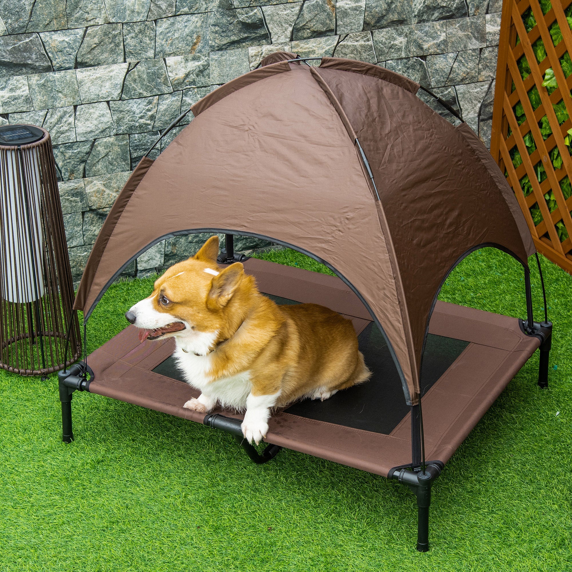 Elevated Dog Bed with Canopy, Portable Raised Dog Cot for L Sized Dogs, Indoor &; Outdoor, 36