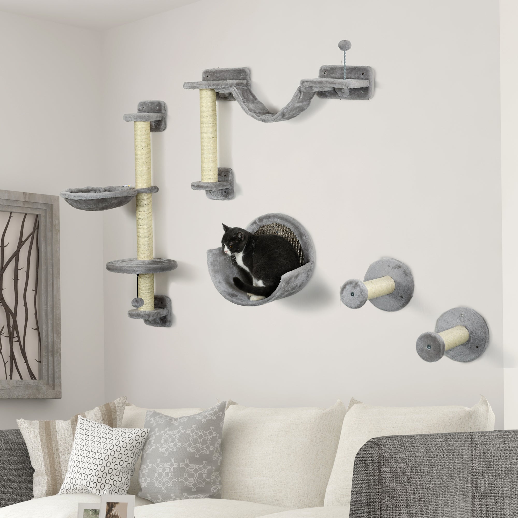 5PCs Cat Wall Shelves with Hammock, Scratching Posts, Perches, Ladder, for Indoor Cats, Light Grey Cat Climbing Wall at Gallery Canada