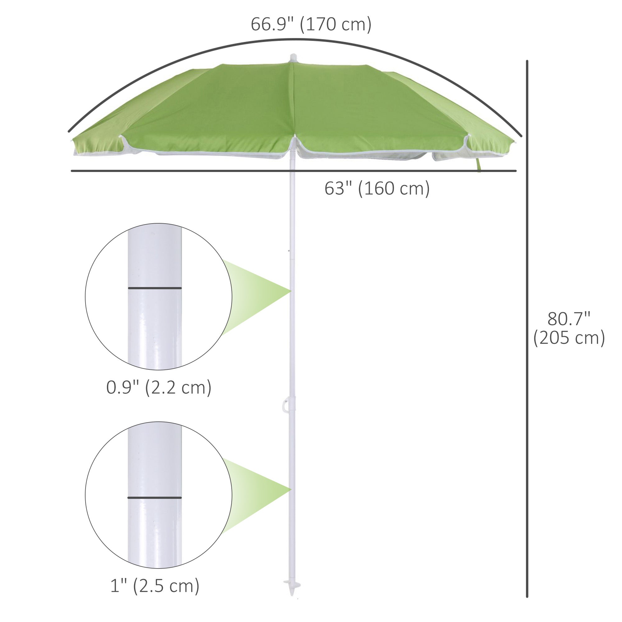 6.7ft Beach Umbrella with Push Button Tilt, Ruffled Outdoor Umbrella with Carry Bag and 8 Ribs, Green Beach Umbrellas at Gallery Canada