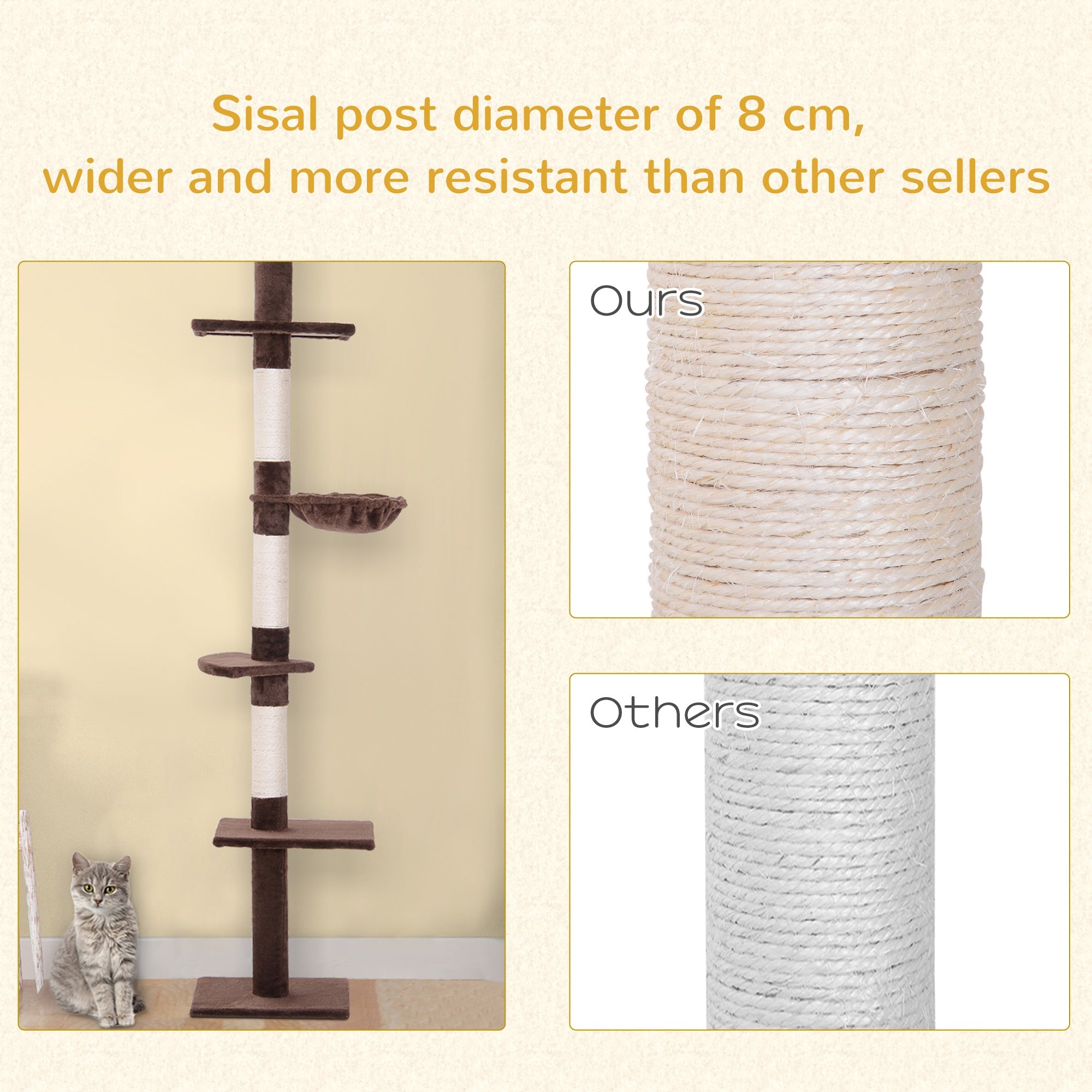 8.5ft Cat Climbing Tree 5-Tier Kitty Activity Center with Scratching Post Brown and White Floor to Ceiling Cat Trees   at Gallery Canada