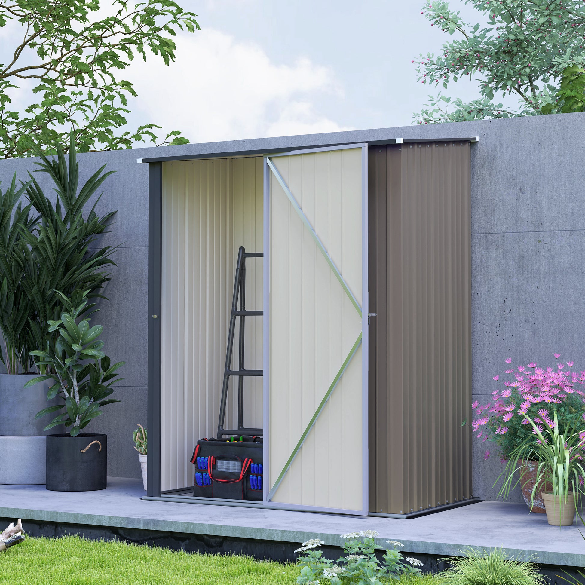 5' x 3' Outdoor Storage Shed, Steel Garden Shed with Single Lockable Door, Tool Storage Shed for Backyard, Light Grey Sheds at Gallery Canada