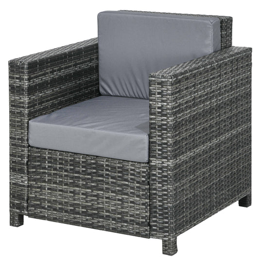 Outdoor Rattan Sofa, Patio Wicker Armchair with Cushions for Garden, Balcony, Porch, Grey Patio Chairs   at Gallery Canada