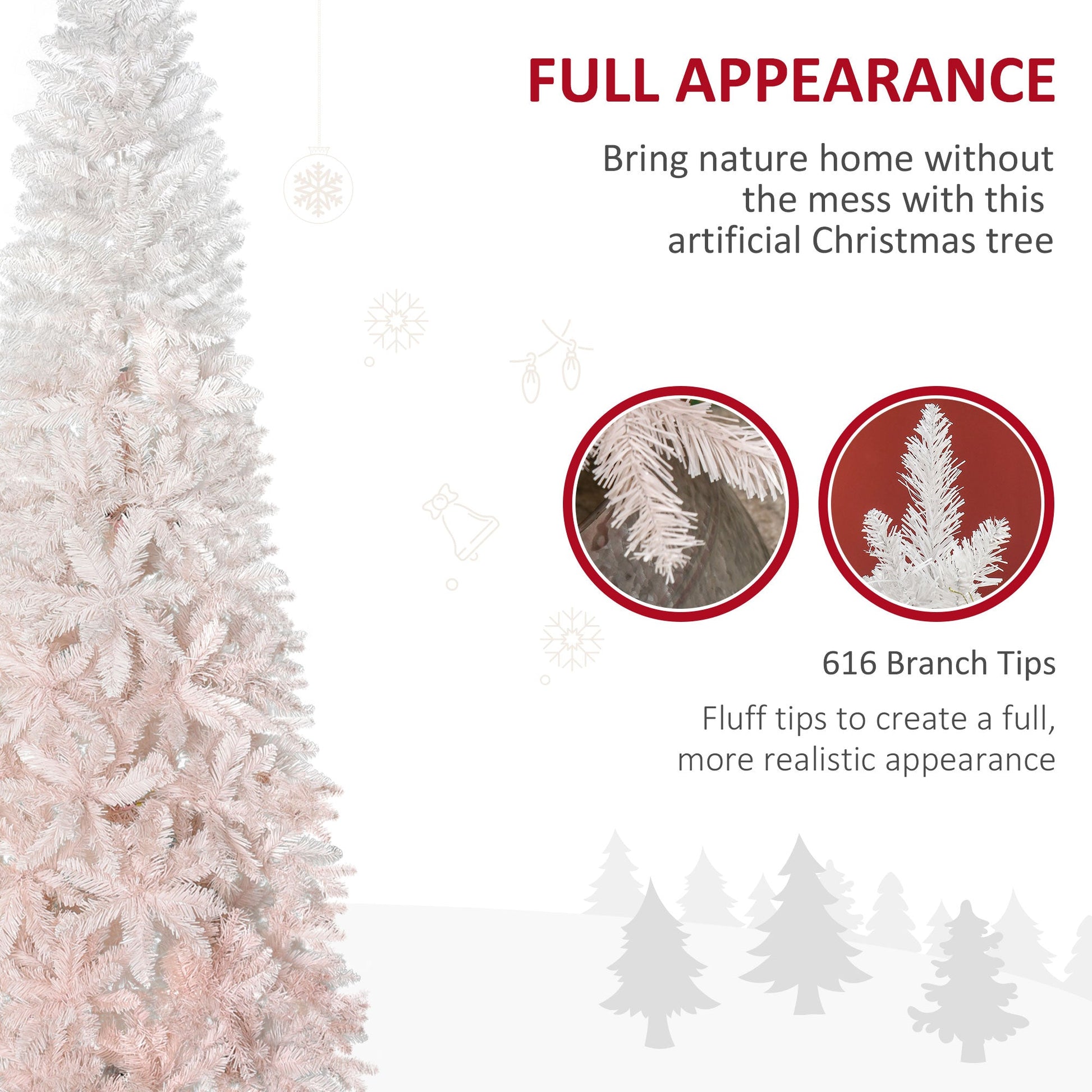 6ft Pencil Artificial Christmas Tree with Pine Realistic Branches, Auto Open, Pink and White Pencil Christmas Trees   at Gallery Canada