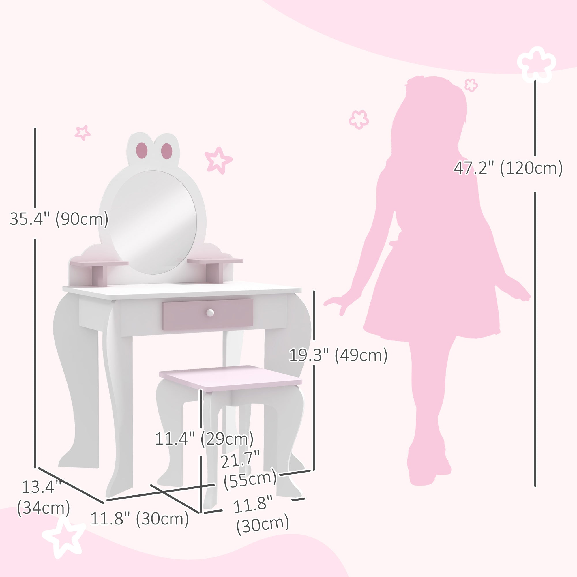 Kids Makeup Vanity Set with Stool, Mirror, Drawer, Storage Boxes, Rabbit Design, White Toy Vanity   at Gallery Canada