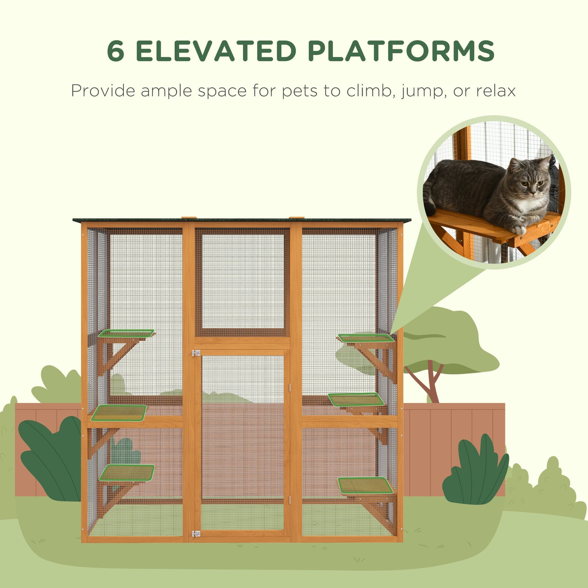 71" x 39" x 71" Cat Cage, Large Outdoor Wooden Cat Patio with 6 Balanced Platforms and Asphalt Roof, Orange Outdoor Cat Enclosures   at Gallery Canada