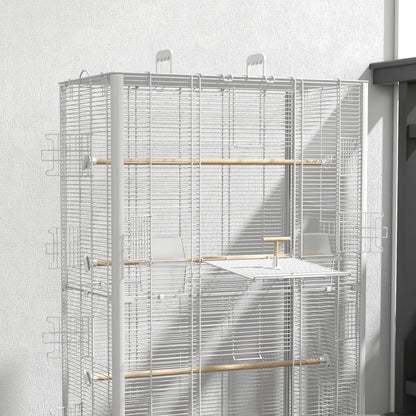 39" Bird Cage for Budgie Finches Canaries Love Birds with Wooden Stands, Slide-Out Tray, Handles, Food Containers, White Bird Cages   at Gallery Canada