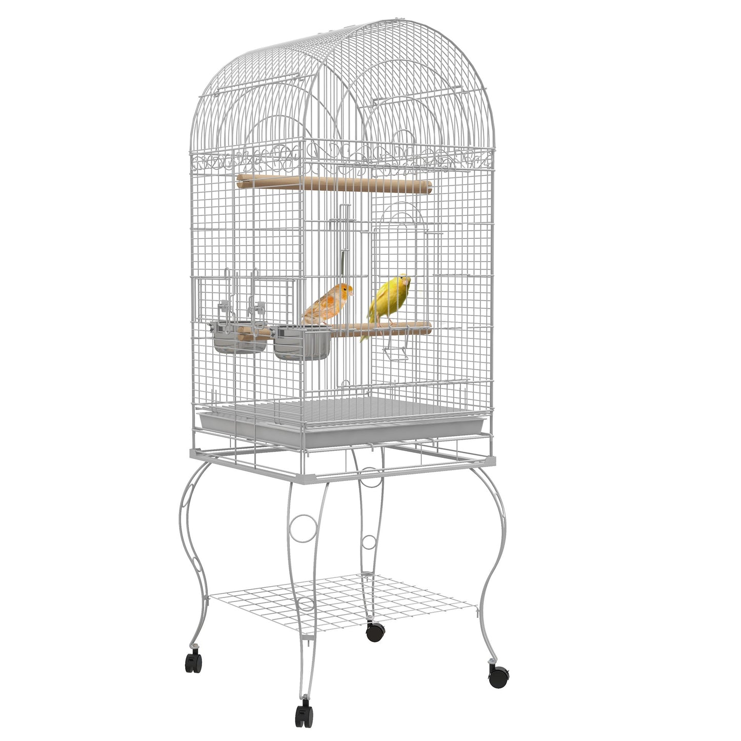 Play Open Top Bird Cage 60" Parrot Cage for Cockatiel, Sun Conure with Rolling Stand, Removable Tray, Perches, Storage Shelf White, 20.1" x 20.1" Bird Cages White  at Gallery Canada