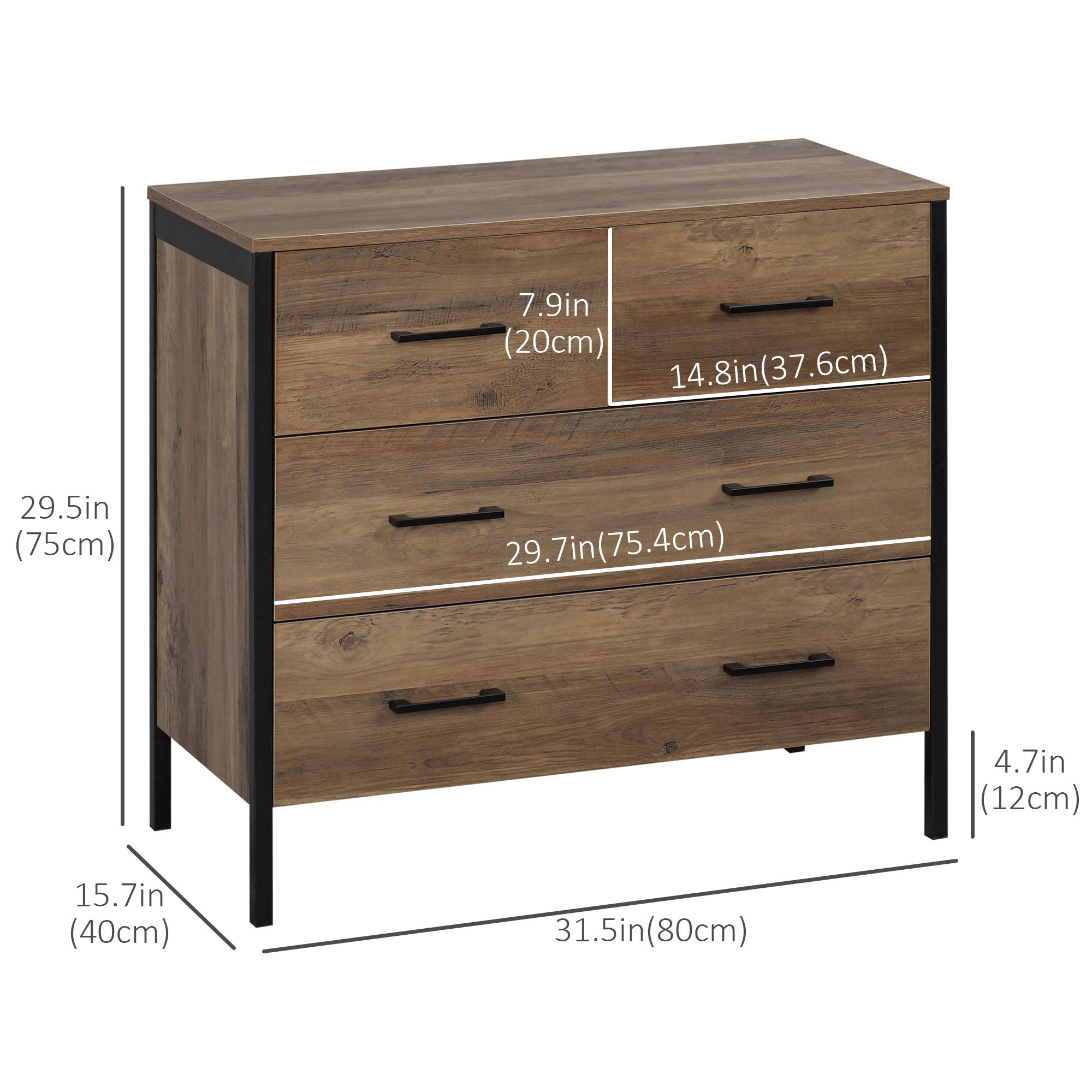 4 Drawer Dresser, Chest of Drawers with Metal Frame and Handles for Bedroom, Brown Storage Cabinets   at Gallery Canada