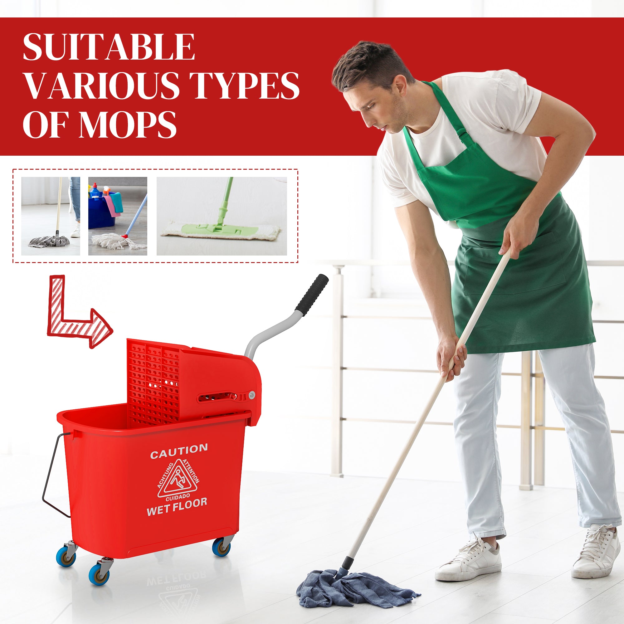 Mop Bucket with Wringer, Mop Bucket on Wheels for Floor Cleaning, 5 Gallon, Separate Dirty and Clean Water, Red Household Supplies at Gallery Canada