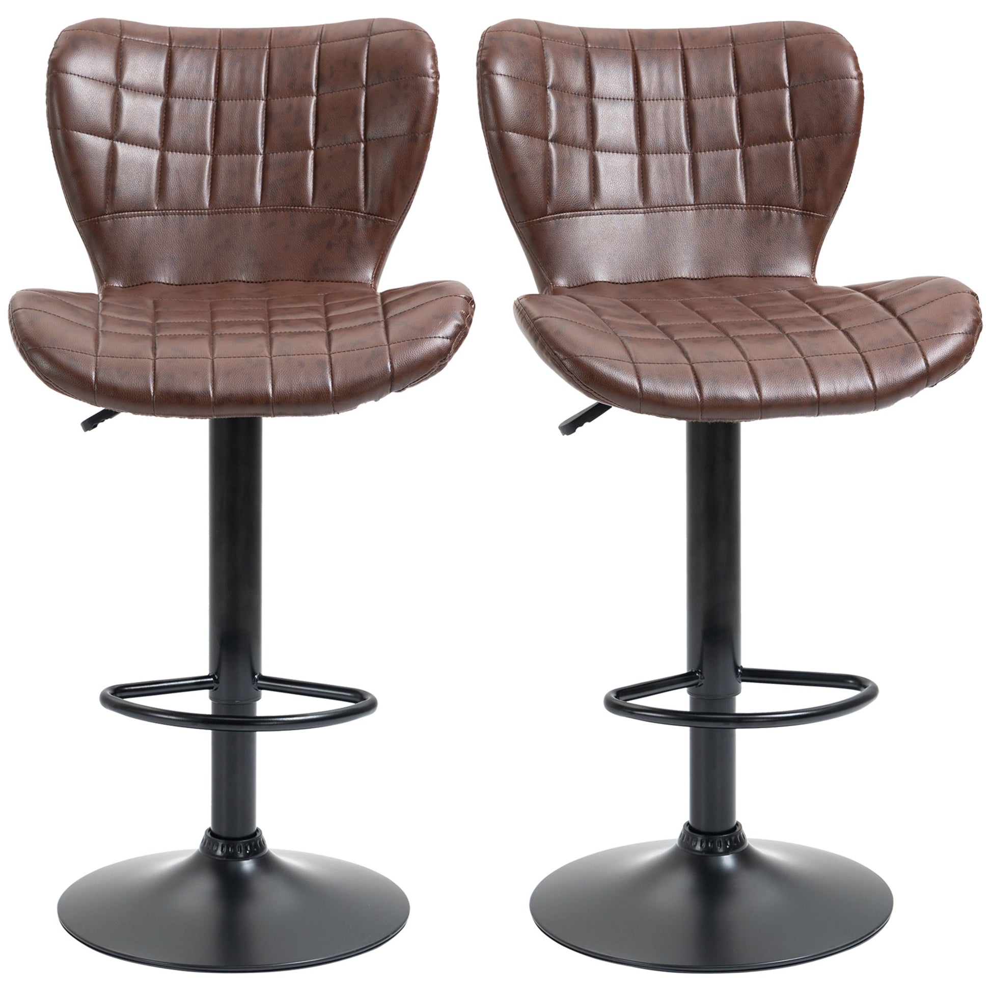 Adjustable Swivel Barstools Set of 2, PU Leather Upholstered Bar Chairs with Back Bar Stools   at Gallery Canada