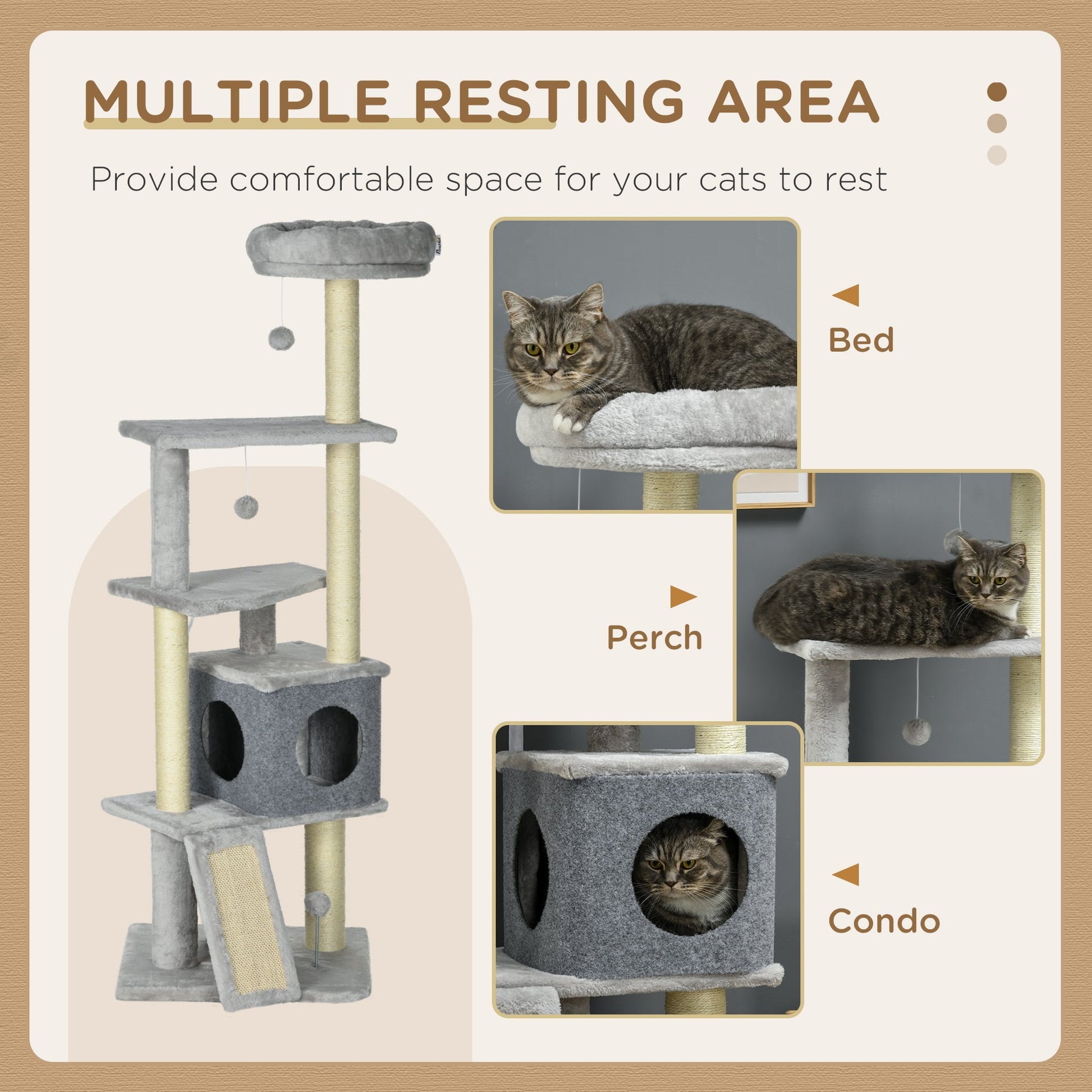 57.5" Cat Tree with Scratching Posts, Large Cat Tower for Indoor Cats with Bed, House, Toys, Grey Cat Posts   at Gallery Canada