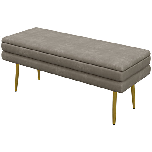 End of Bed Bench, Velvet-feel Upholstered Bench with Thick Padded Seat and Steel Legs, Modern Bedroom Bench, Beige