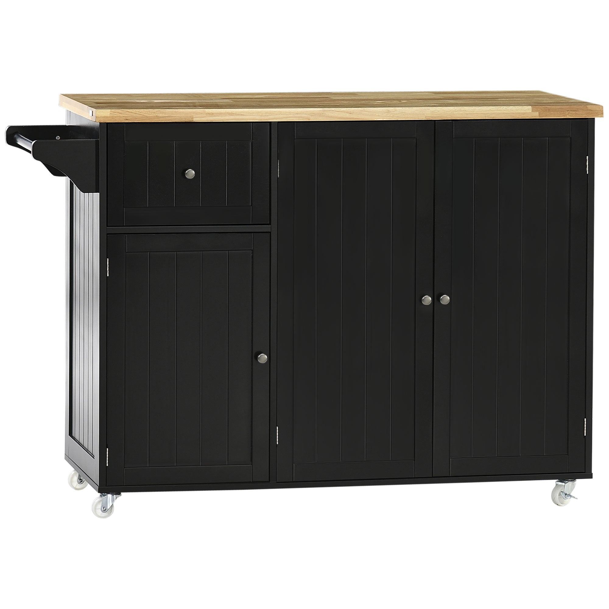 Rolling Kitchen Island with Storage, Utility Kitchen Island Cart with Drawer, Cabinets, Towel Rack and Rubber Wood Top Kitchen Islands & Kitchen Carts   at Gallery Canada