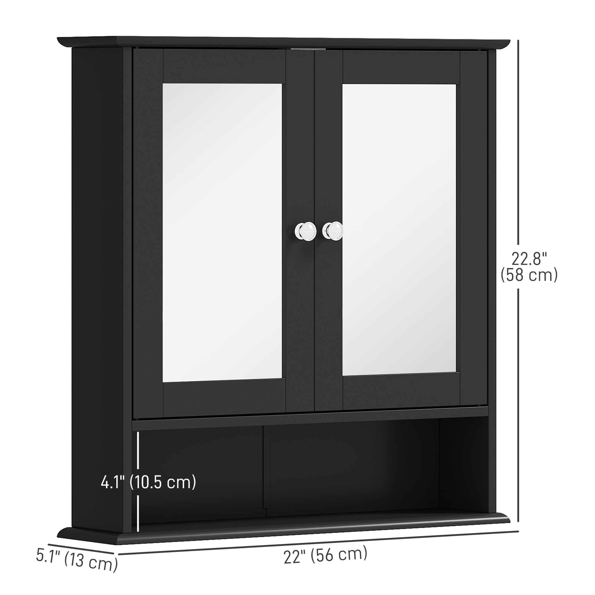 Medicine Cabinet, Wall-Mounted Bathroom Mirror Cabinet with Double Doors, Open Shelf, and Adjustable Shelf, Modern Bathroom Wall Cabinet, Black Mirror Medicine Cabinets at Gallery Canada