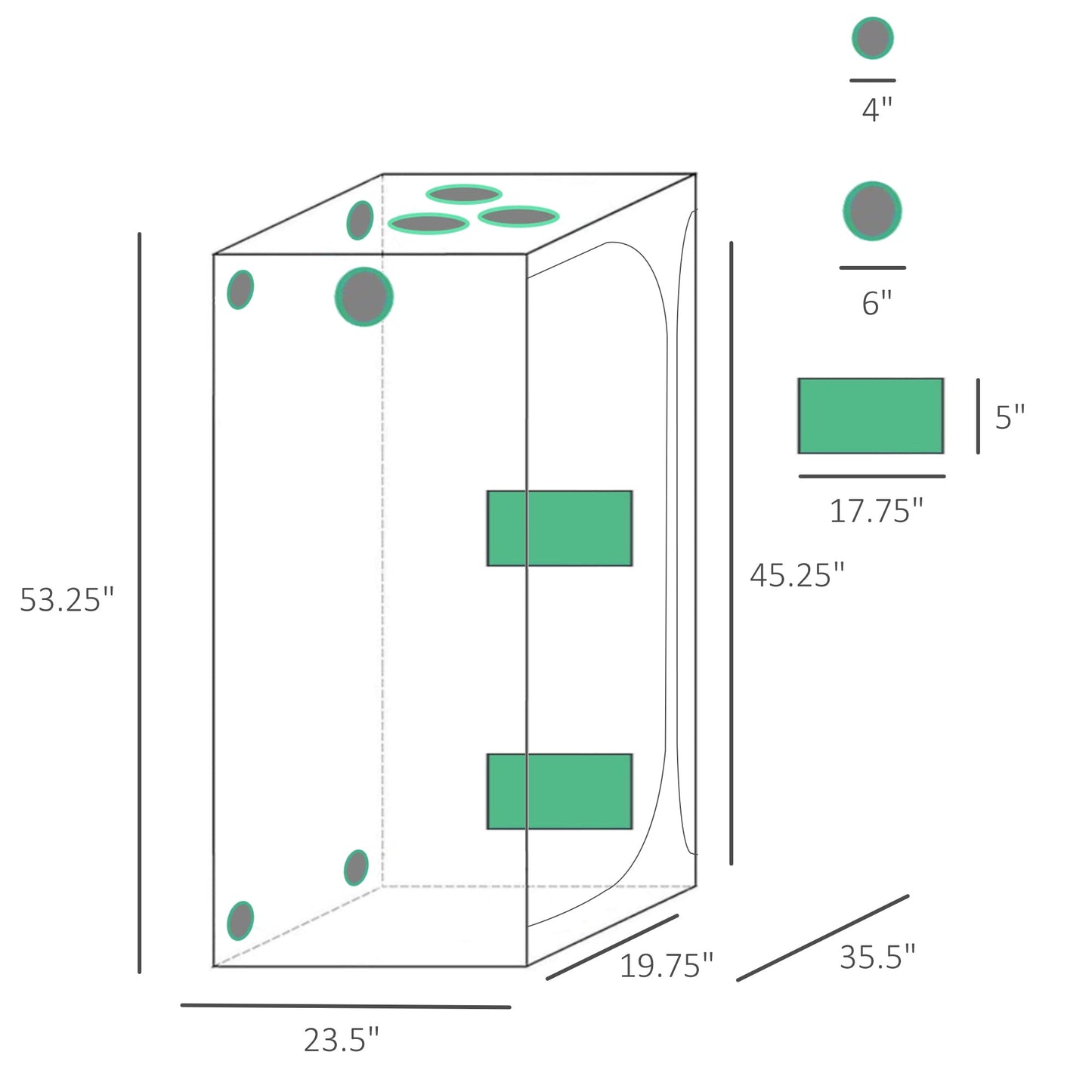 36" x 24" x 53" Mylar Hydroponic Grow Tent with Adjustable Vents and Floor Tray for Indoor Plant Growing, 3' x 2' - Gallery Canada