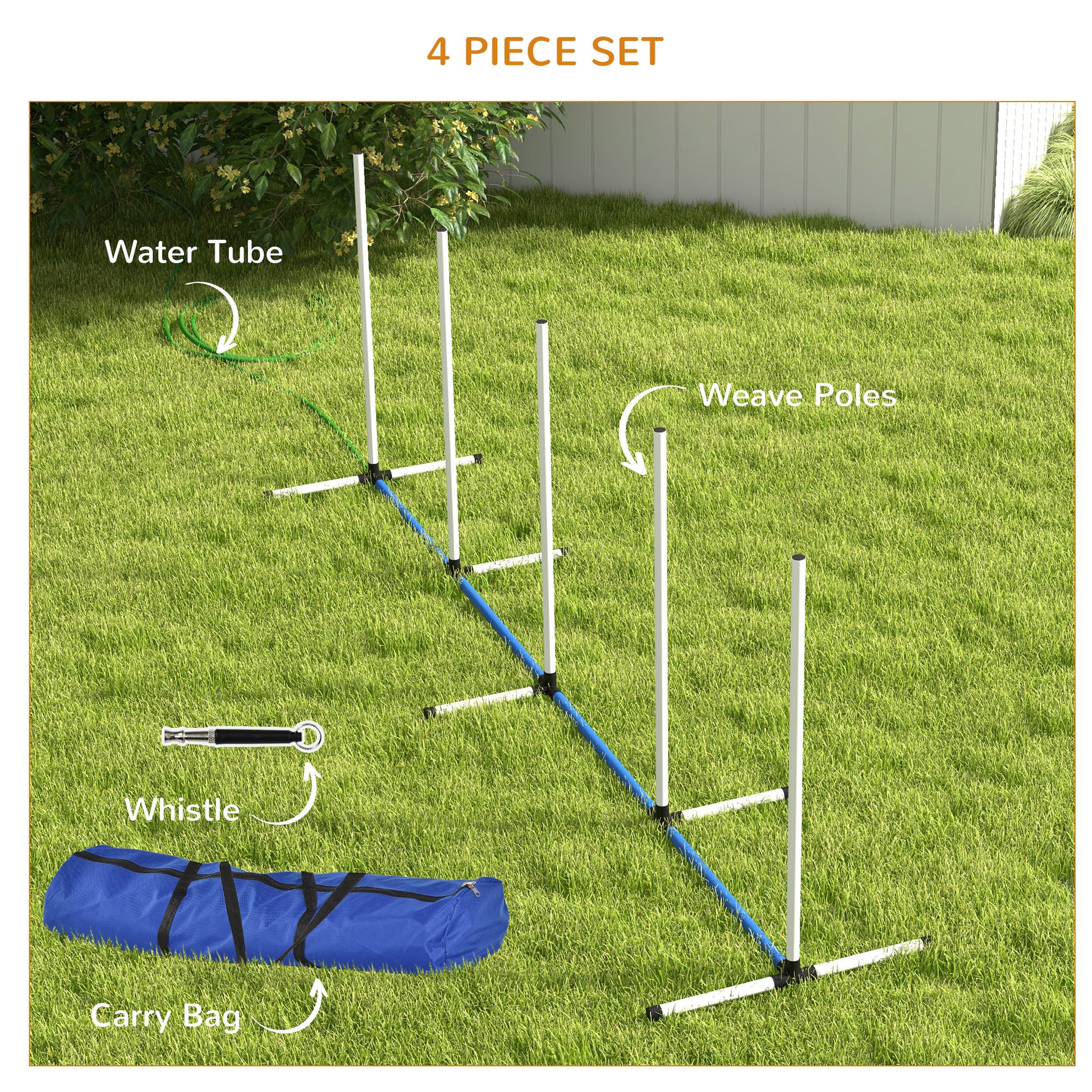 4PCs Dog Agility Kit with Weave Poles, Spray Water Tube, Whistle, Carry Bag, White Dog Agility Training Equipment   at Gallery Canada