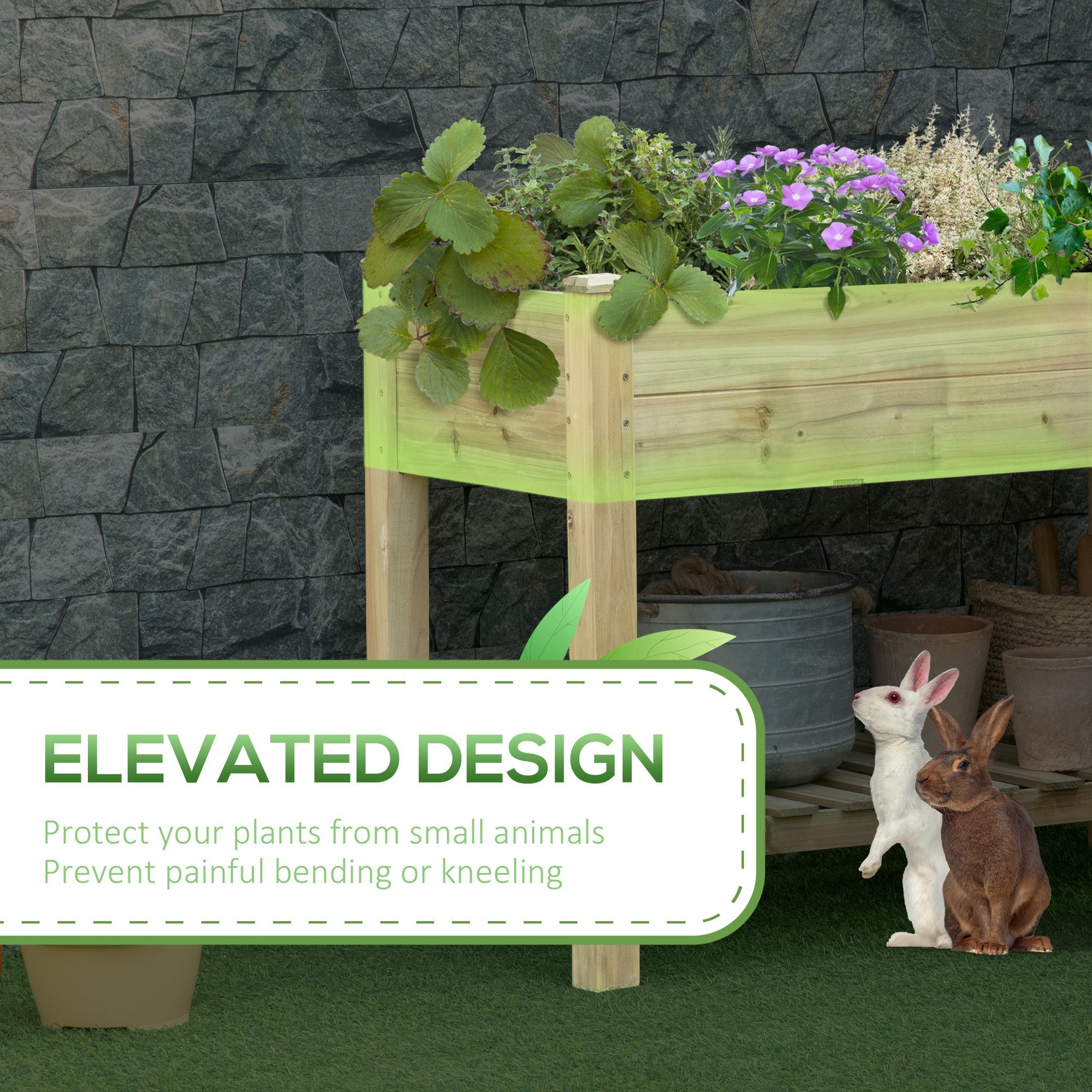 Elevated Wooden Planter Box with Legs and Storage Shelf, 45