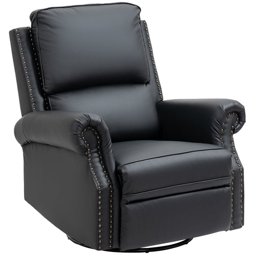 Manual Recliner Chair 360° Swivel Rocking Armchair Sofa with PU Leather Padded Cushion and Backrest for Living Room Black