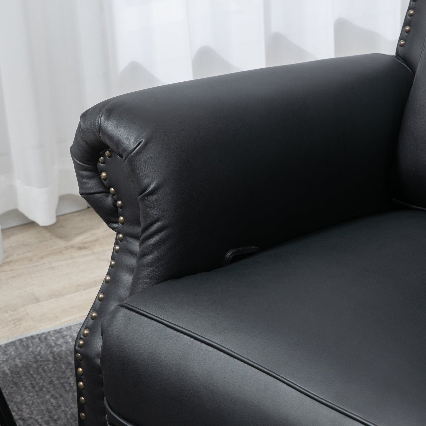 Manual Recliner Chair 360° Swivel Rocking Armchair Sofa with PU Leather Padded Cushion and Backrest for Living Room Black Single Sofas   at Gallery Canada