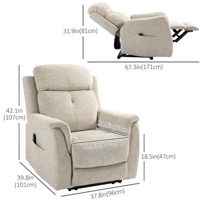 Manual Recliner Chair with Vibration Massage, Reclining Chair for Living Room with Side Pockets, Beige Single Sofas   at Gallery Canada