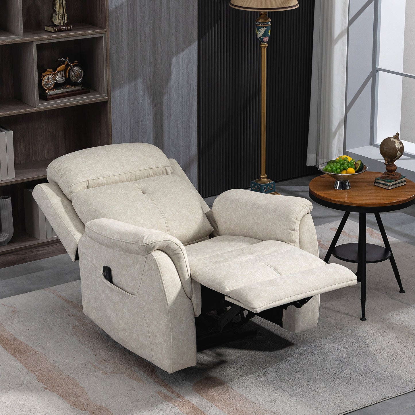 Manual Recliner Chair with Vibration Massage, Reclining Chair for Living Room with Side Pockets, Beige Single Sofas   at Gallery Canada