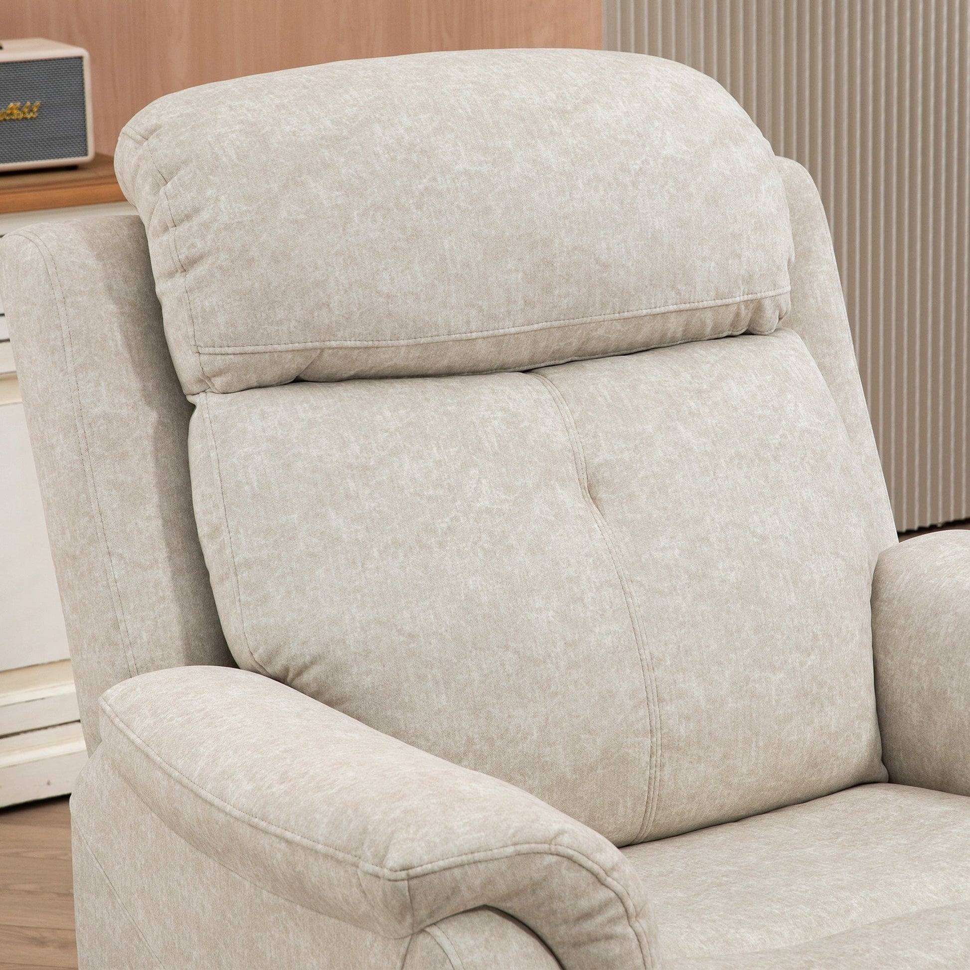 Manual Recliner Chair with Vibration Massage, Reclining Chair for Living Room with Side Pockets, Beige Single Sofas   at Gallery Canada