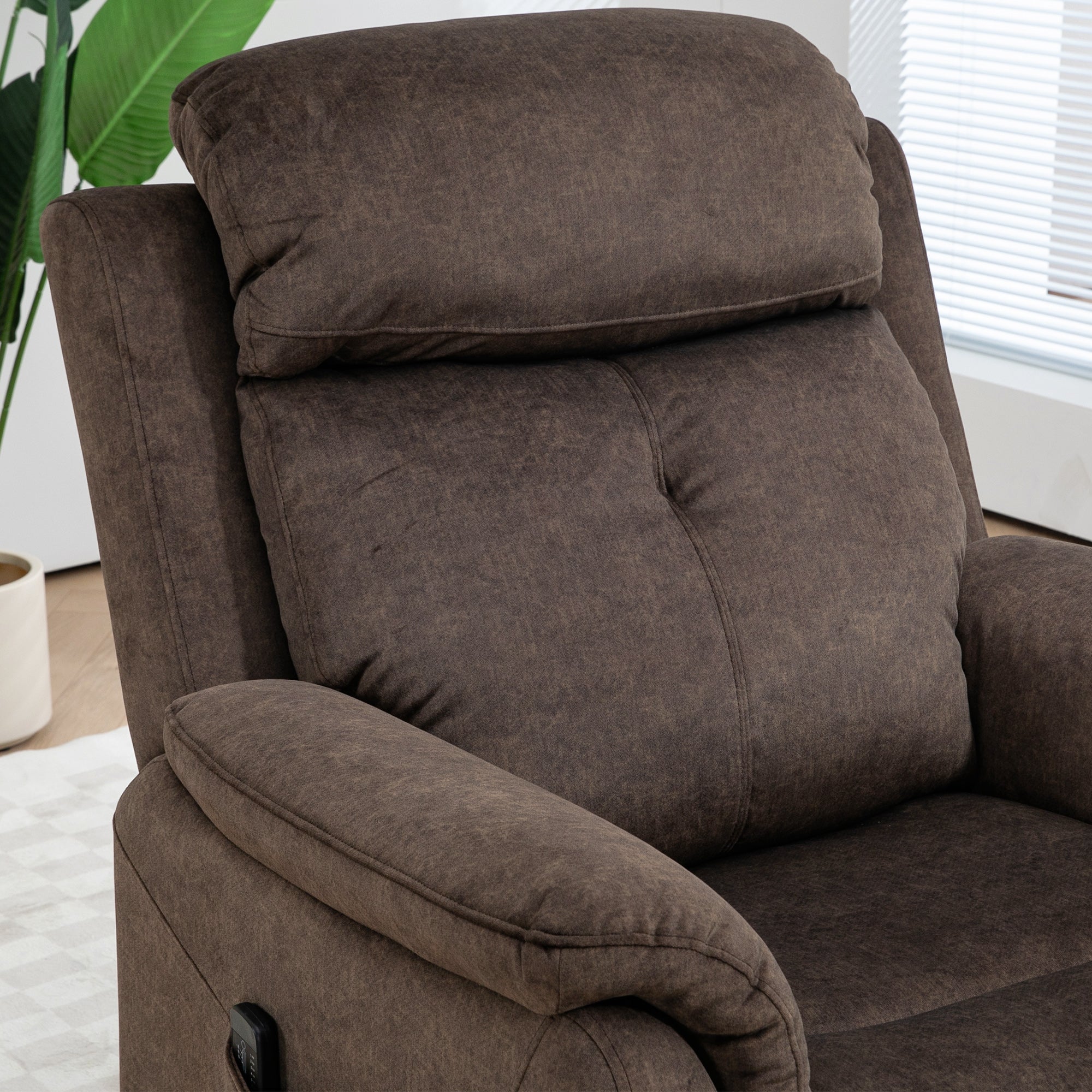 Manual Recliner Chair with Vibration Massage, Reclining Chair for Living Room with Side Pockets, Brown Single Sofas   at Gallery Canada