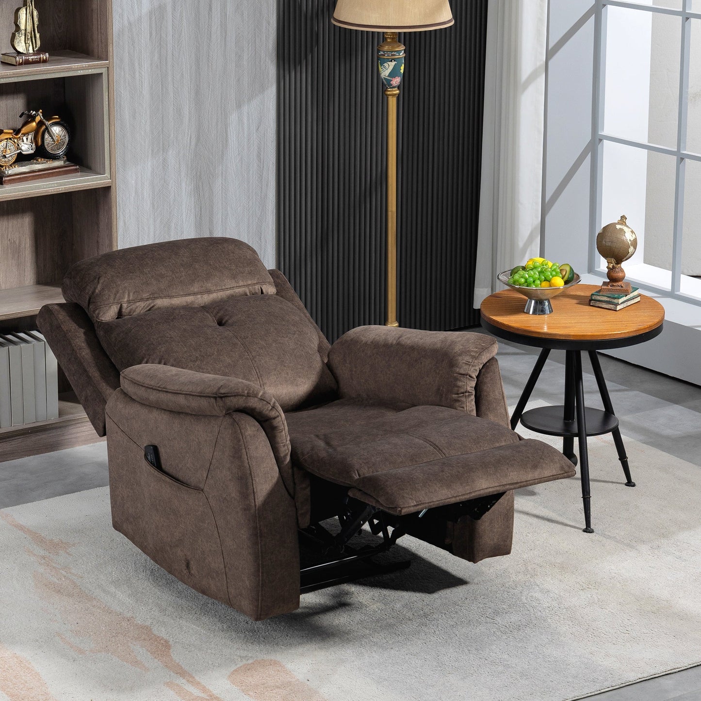 Manual Recliner Chair with Vibration Massage, Reclining Chair for Living Room with Side Pockets, Brown Single Sofas   at Gallery Canada